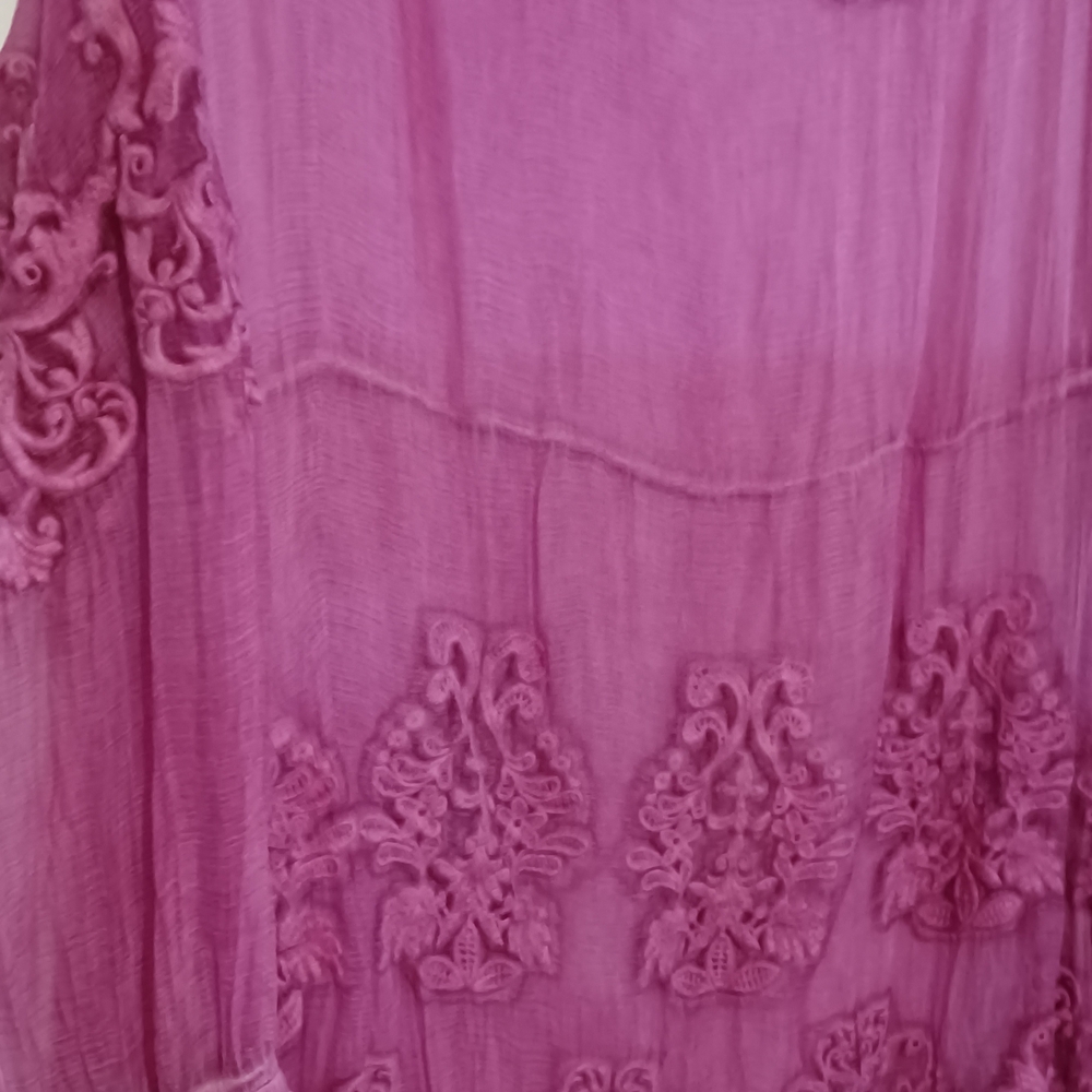 Soft Surroundings XL Silk Purple Blouse With Embroidery Sheer Chic Fall Travel - Picture 3 of 5